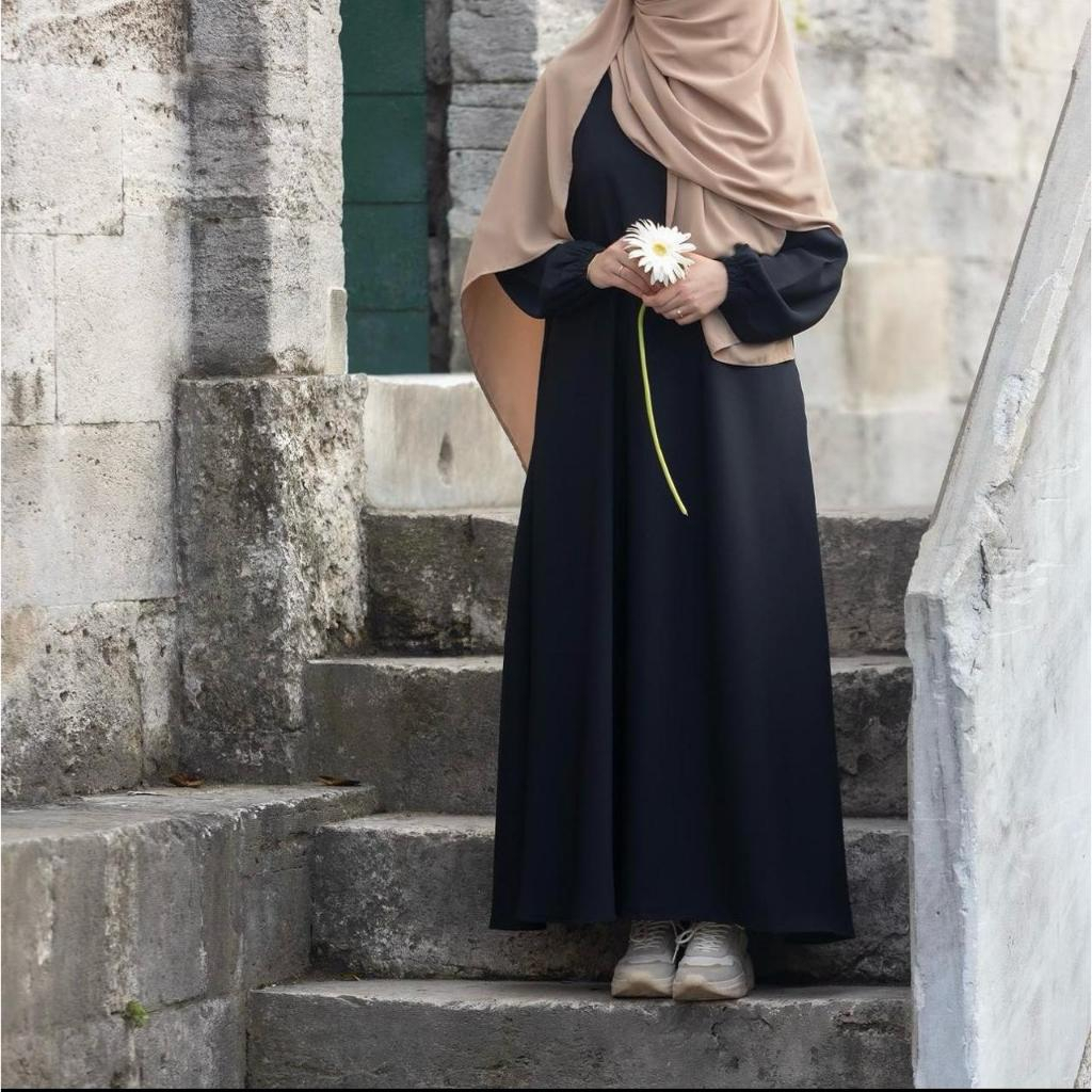 Ruya dress gamis jetblack premium dress polos hitam gamis umroh dan haji