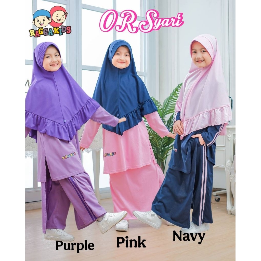 Setelan olahraga Syari anak perempuan Raggakids | Rocela rok celana olahraga | Baju syari olahraga