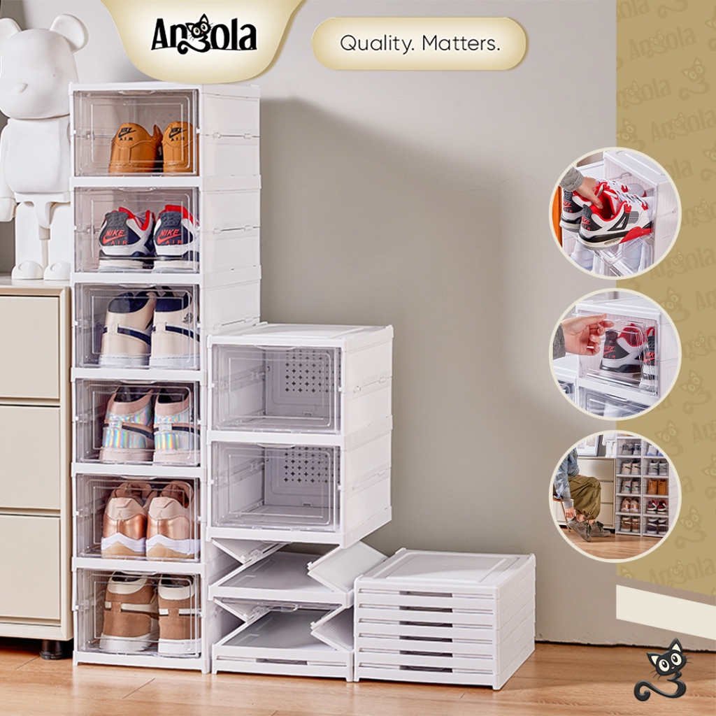 ANGOLA Rak Sepatu Susun Lipat C05-C06 Kotak Box Organizer Lemari Plastik Sepatui Lipat Transparan He