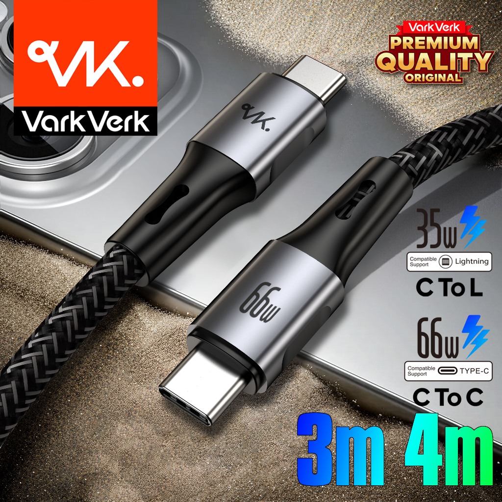Varkverk (C03) 3M 4M Kabel Data Pengisian Cepat Nilon Jalinan Paduan Aluminium Type C To Type C &