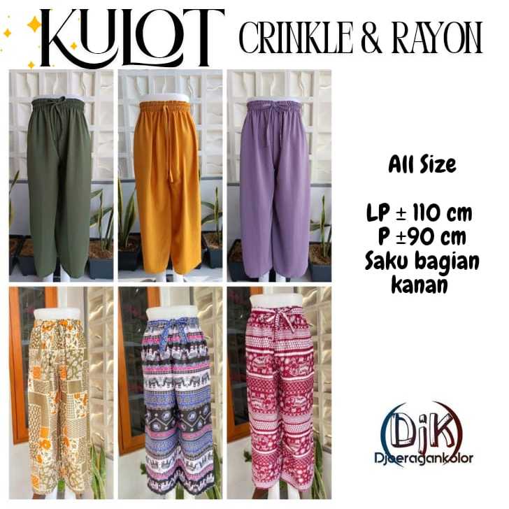 CELANA KULOT CRINKLE DAN KULOT RAYON PREMIUM HIGHWAIST ALLSIZE KULOT MOTIF KULOT POLOS