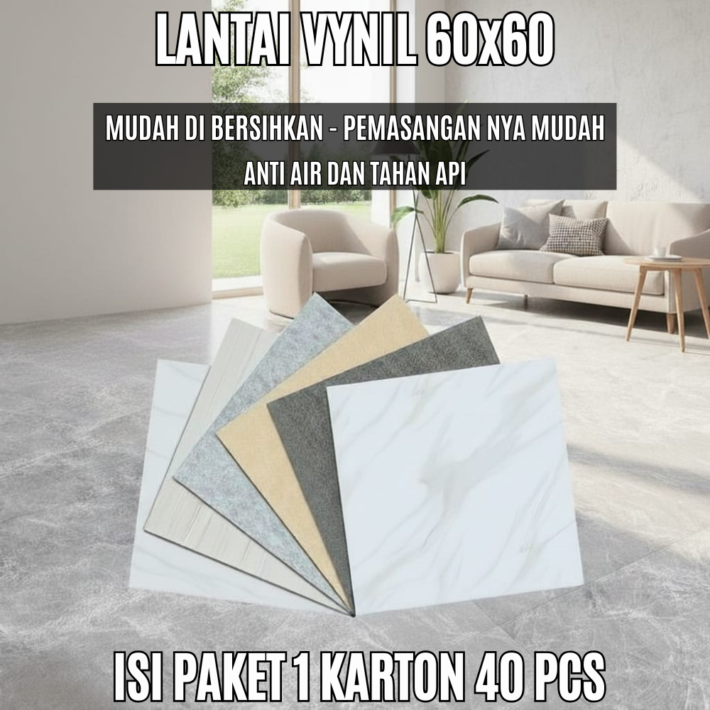 Wallpaper Sticker Lantai Keramik Granit Isi 40 Pcs / Lantai Vinyl Marble 60x60 Kualitas Premium