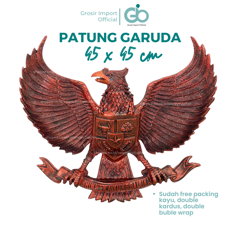Pajangan Hiasan Dinding Patung Burung Garuda Pancasila Indonesia 45X45 CEKUNG Gold Copper Tembaga 3D