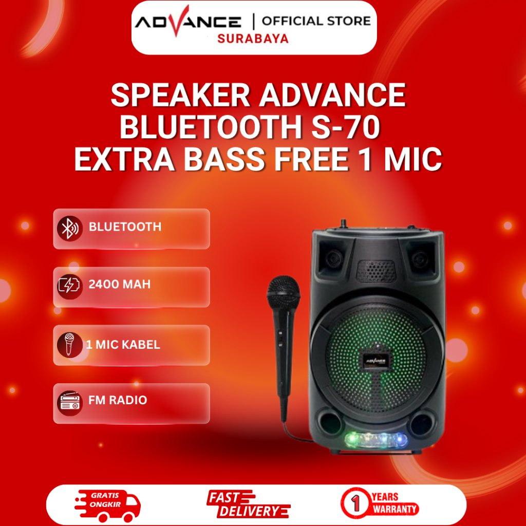 Speaker Advance S70 /S-70 Bluetooth Portable + Mic