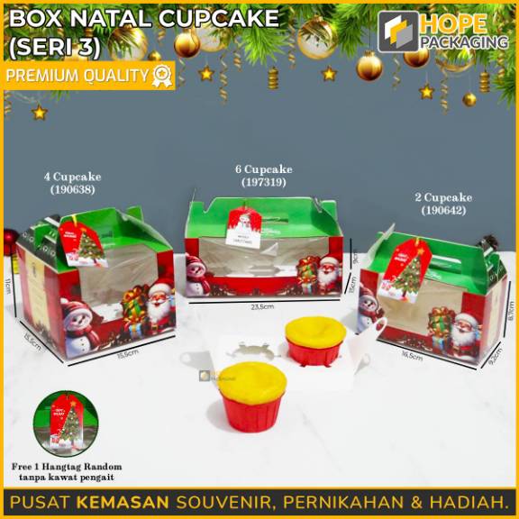 Box Cupcake Motif Natal/ Kotak Kue Mini Cupcake/ Cake Box Natal/ Hampers Bingkisan Natal/ Kotak Kue 
