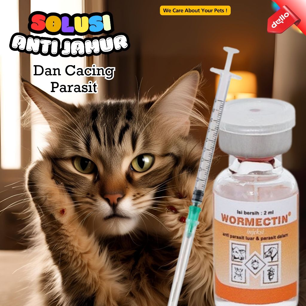 Obat anti jamur kucing solusi efektif membasmi cacing parasit WORMECTINE 2ML DELLO