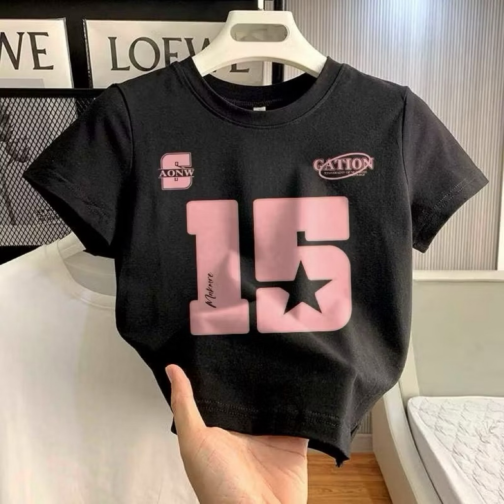 Crop top tee CATION gation rib tebal atasan baju kaos wanita