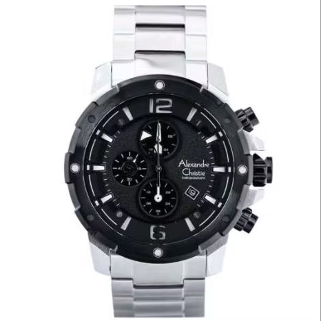 Alexandre Christie 6410 Silver dasar Hitam Cowok Original