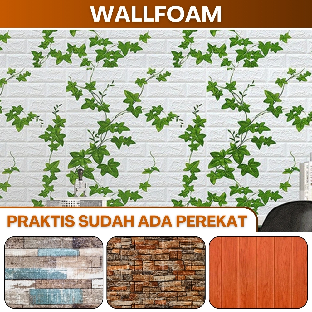 Wallpaper Hiasan Dinding 3D Foam Sticker Dinding Wallpaper Foam 3D Wallfoam Motif Kayu Foam