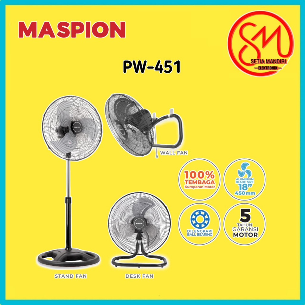 Maspion Kipas Angin Besi Tornado berdiri standing Power Fan 18 Inch PW 451( 3 In 1 )