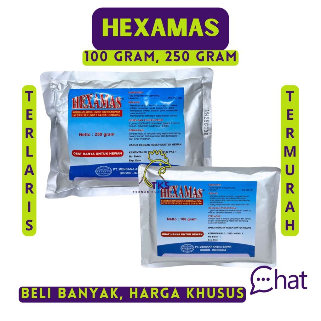 HEXAMAS 100 gram dan 250 gram - Obat Gumboro Gumbonal Infeksi Pencernaan Saluran Kemih Ascites Ayam 