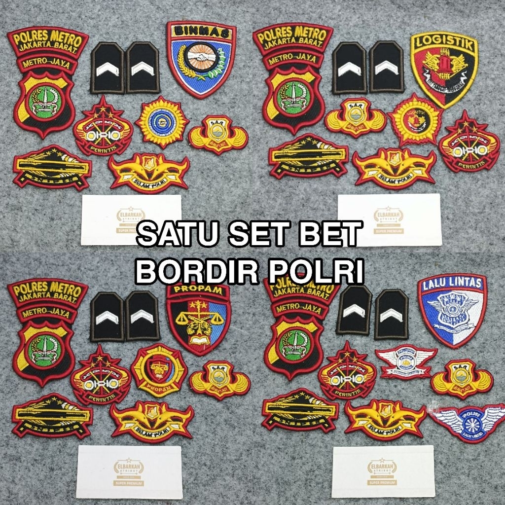 Satu set Bet Bordir Polri (Propam, Inspektorat, Binmas, Lalu Lintas, Logistik)