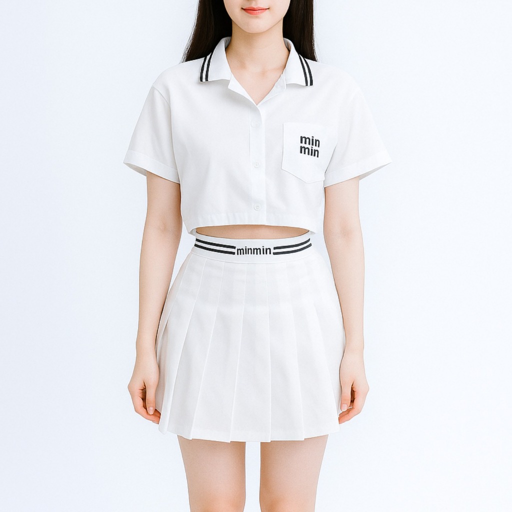 LUNORA - ARIEL TWO PIECE SET WANITA KOREA | Set Rok dan Atasan Crop Sporty Casual Putih Aesthetic