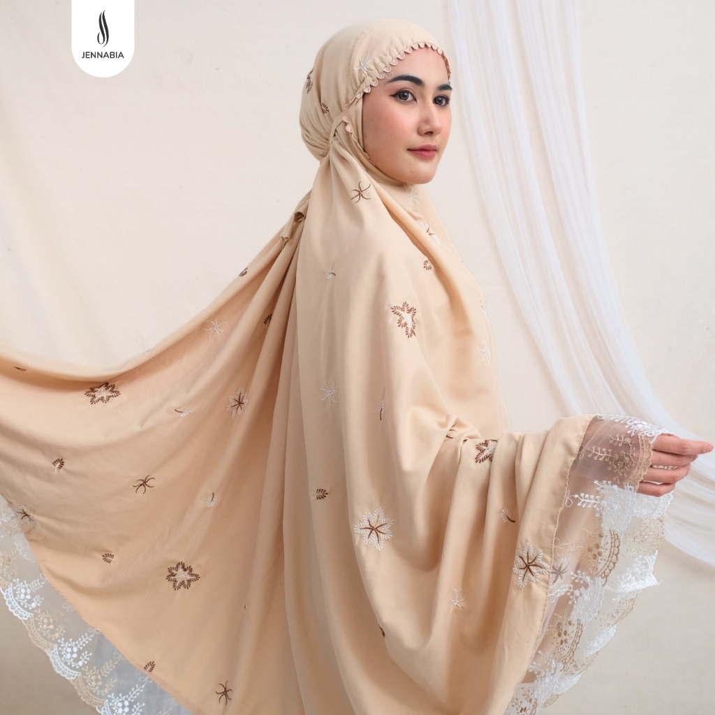 JENNABIA - Mukena Dewasa Bordir Mewah Bunga Amaryllis Katun Premium