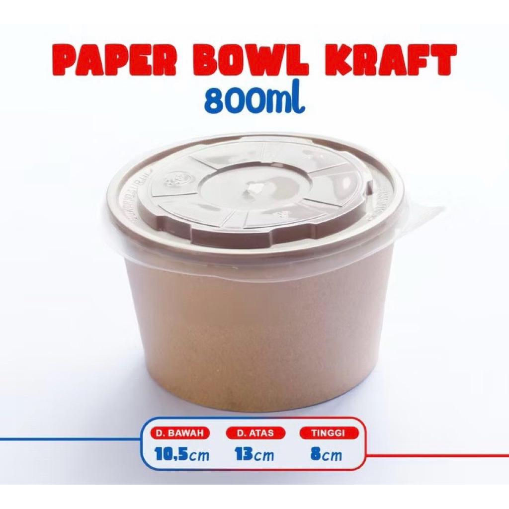 PAPER BOWL KRAFT COKLAT LAMINASI 800ML / PAPER BOWL KRAFT / PAPER BOWL KRAFT 800ML / MANGKOK KERTAS 