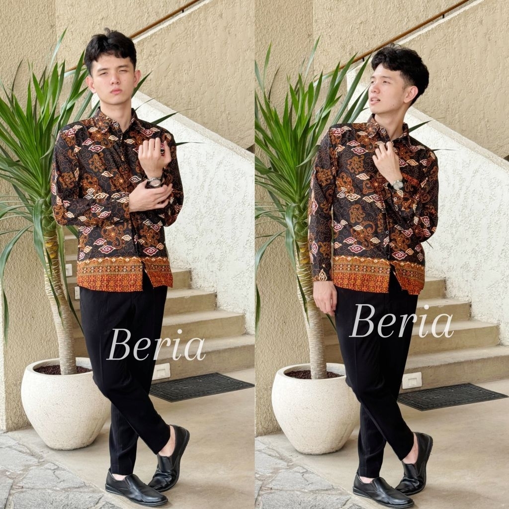Atasan Kemeja Batik Pria by Beria Motif Mega Mendung Premium Slimfit Kondangan Outfit Formal lebaran