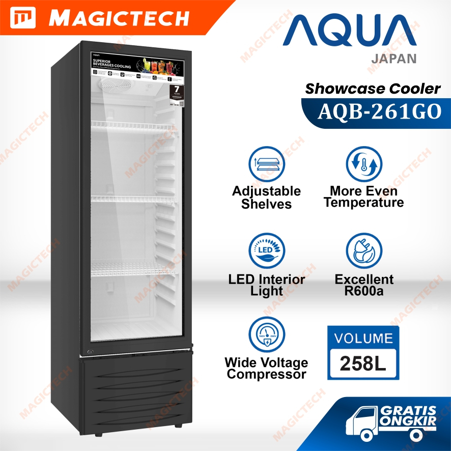 Showcase AQUA Japan AQB-261GO / AQB 261GO Display Cooler 258 L / 258L 1 Pintu ALow Watt Anti Embun