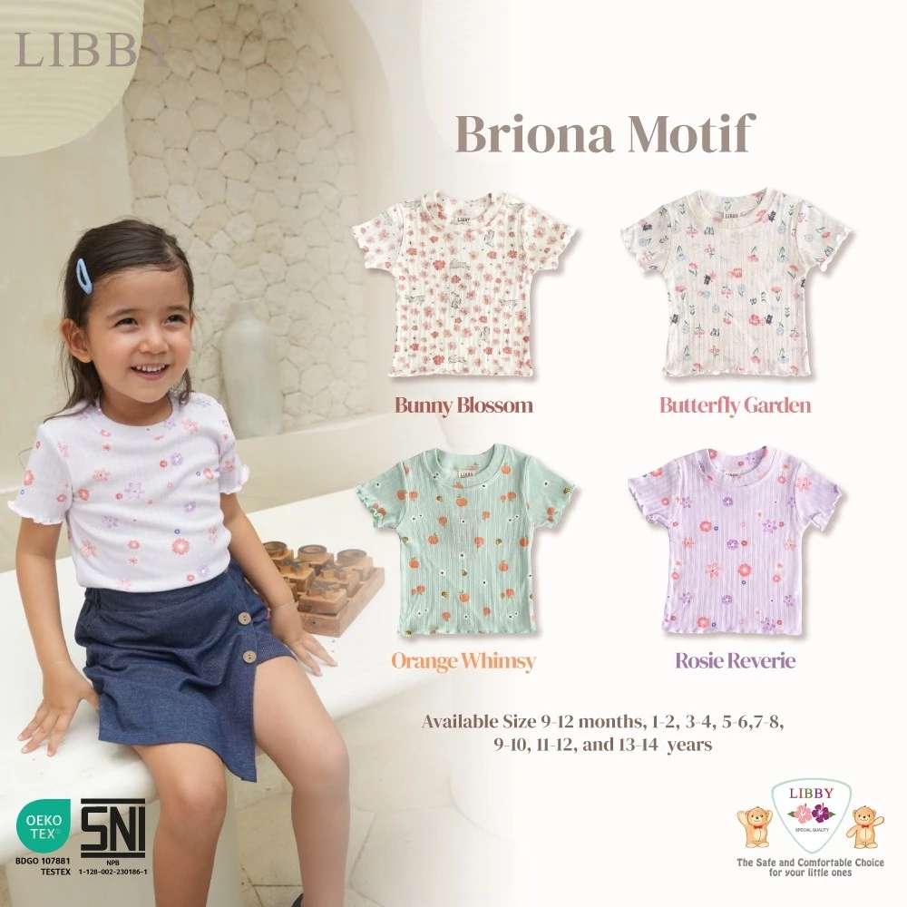 LIBBY Ruffle Briona Top Atasan Motif Baju Kaos Anak Perempuan Usia 9 Bln - 6 Thn | Atasan Anak