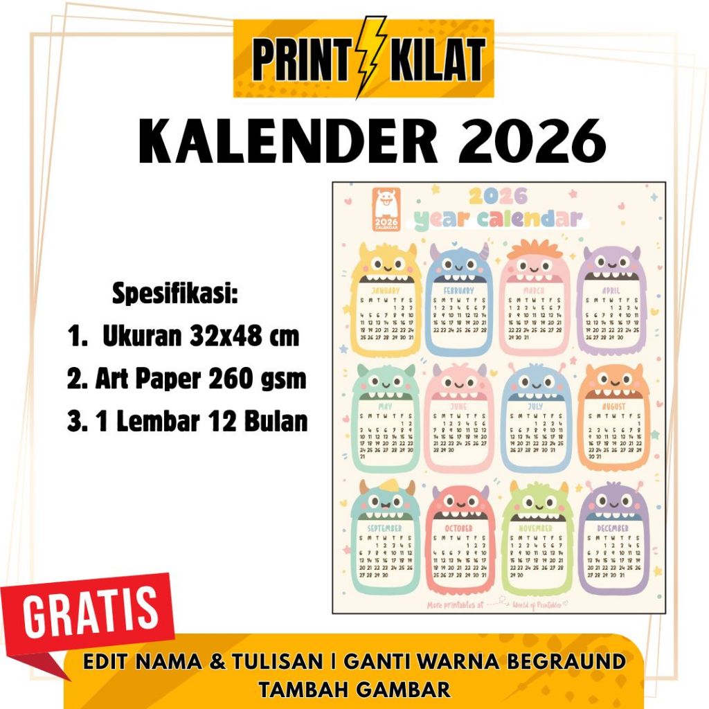 KALENDER 2026 LENGKAP | KALENDER 2026 | KALENDER AESTHETIC | KALENDER CUSTOM 2026 | KALENDER SCHOOL 