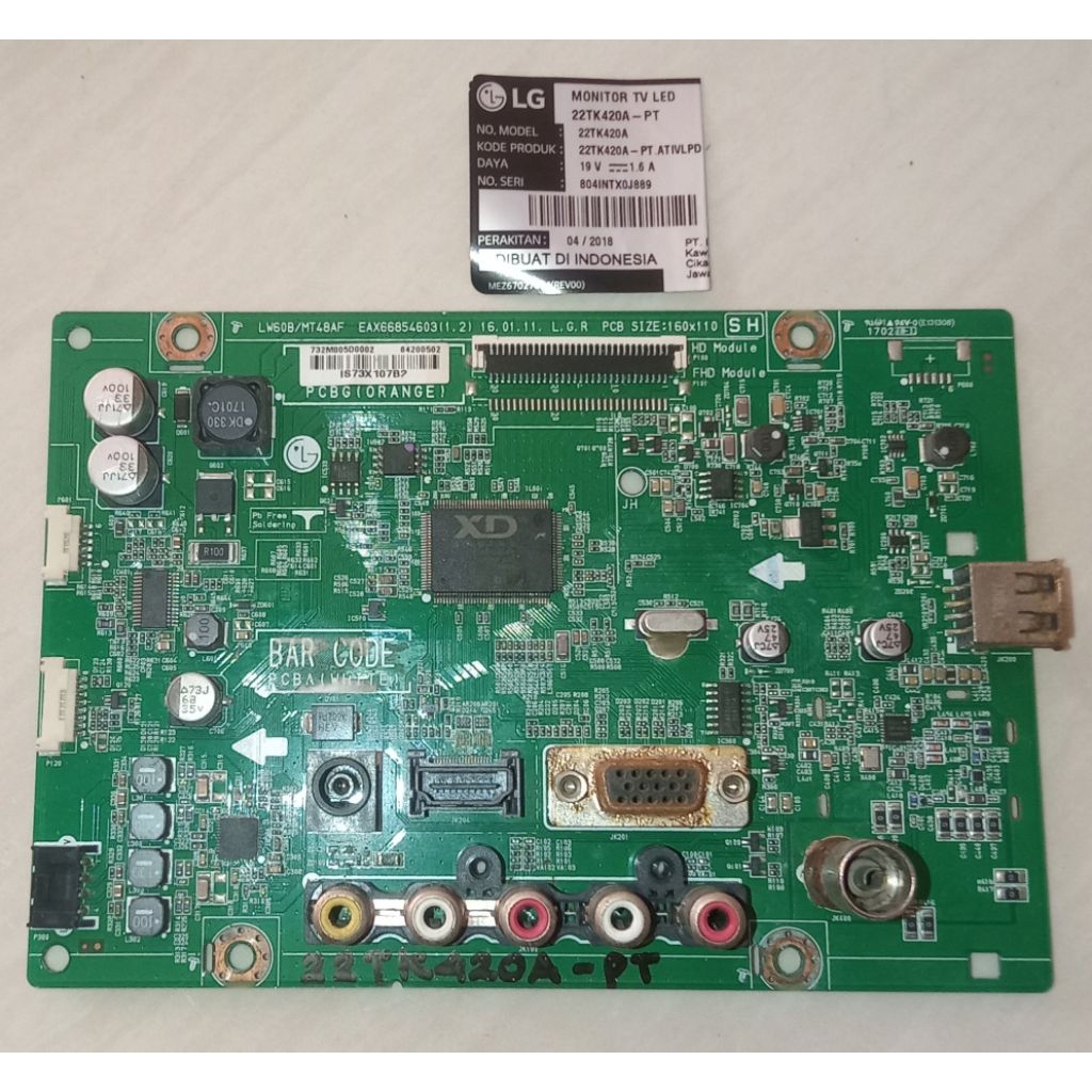 Mainboard Monitor TV LED LG seri 22TK420A-PT