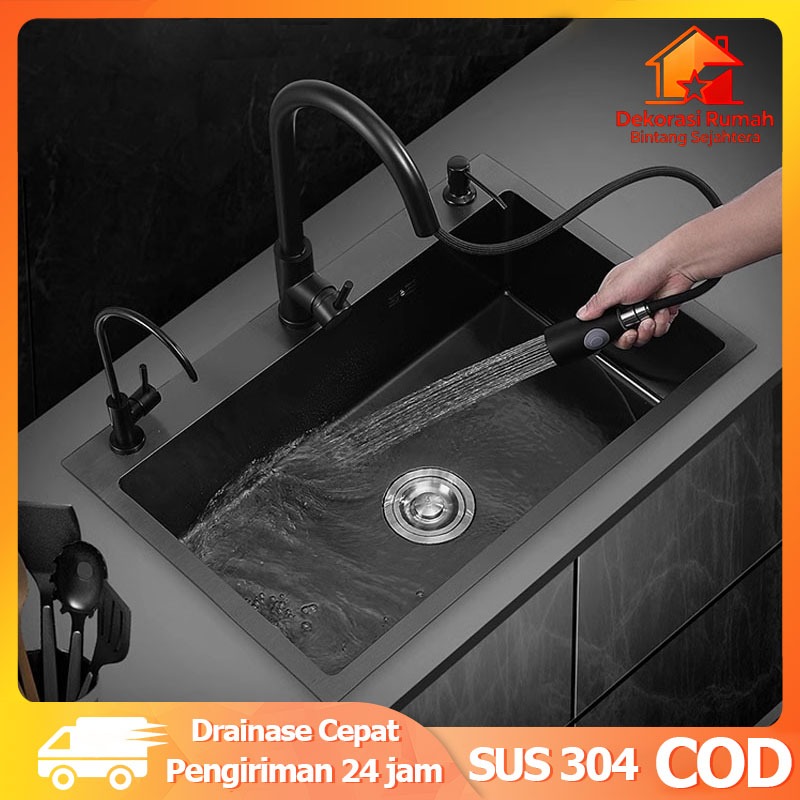 Wastafel Dapur Stainless Steel Wastafel Dapur Stainless Steel/Wastafel Piring dengan Keran Tarik Ket