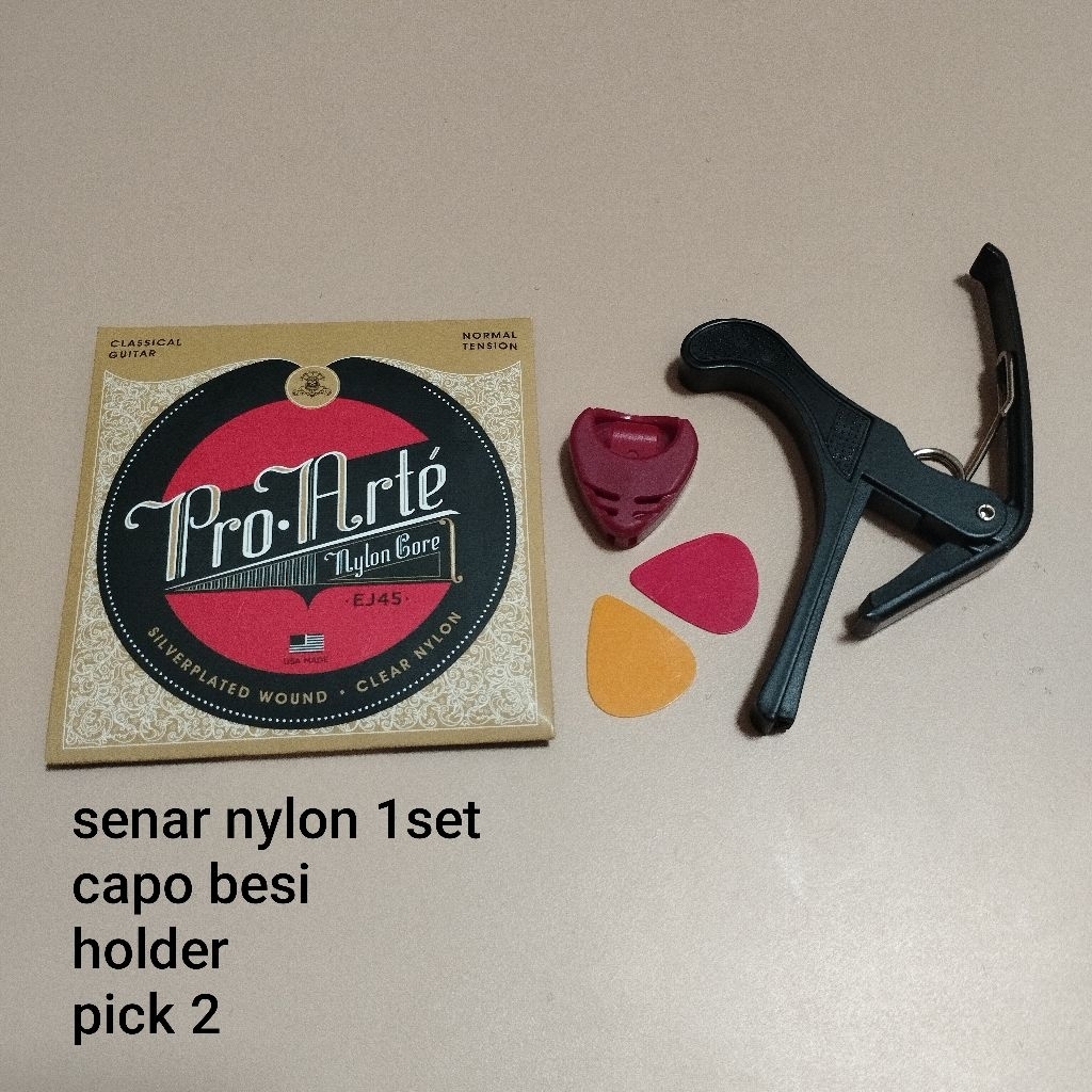 senar gitar nylon 1set capo besi holder pick