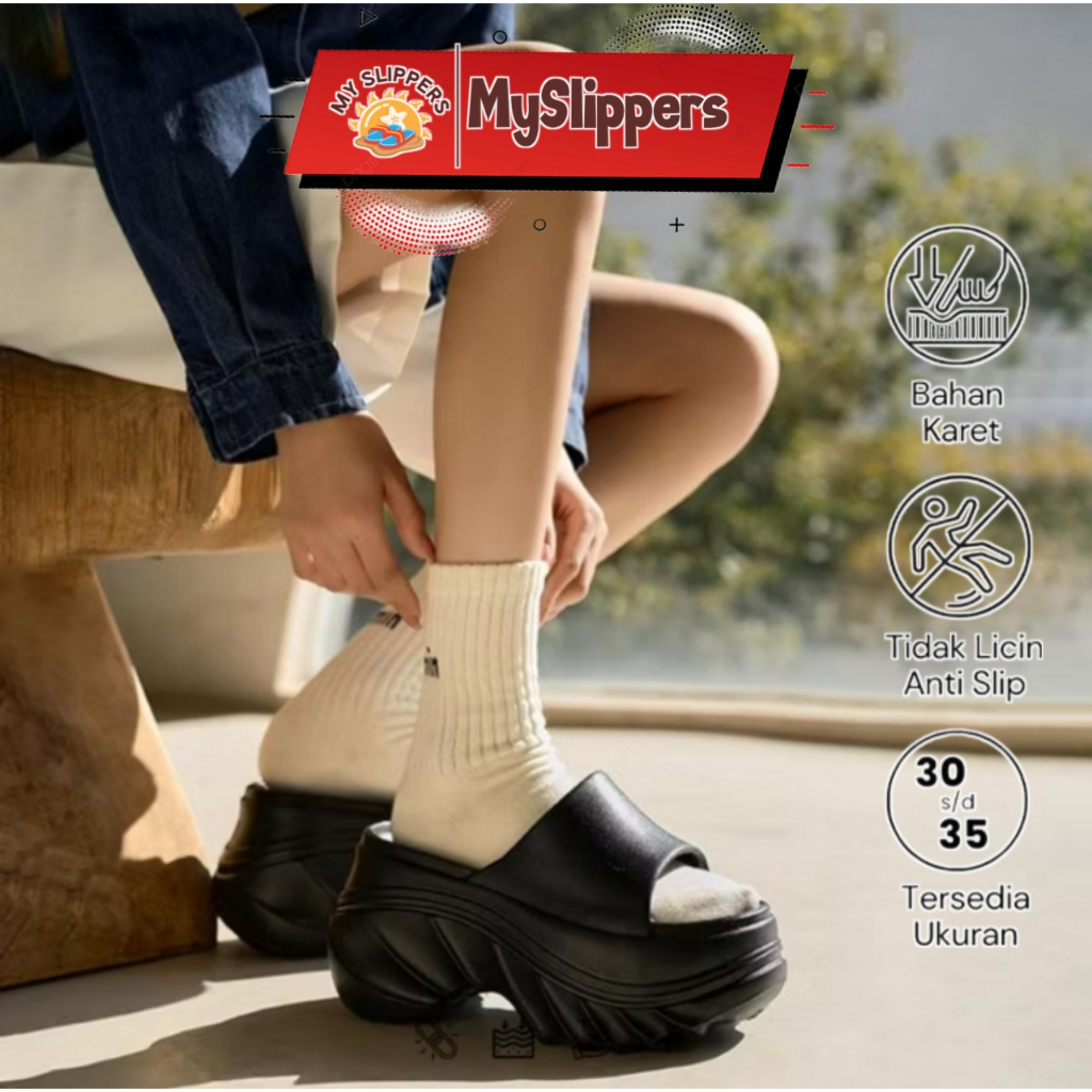 Sandal Wanita Wedges Sandal Selop Wanita Karet EVA Tebal Kekinian