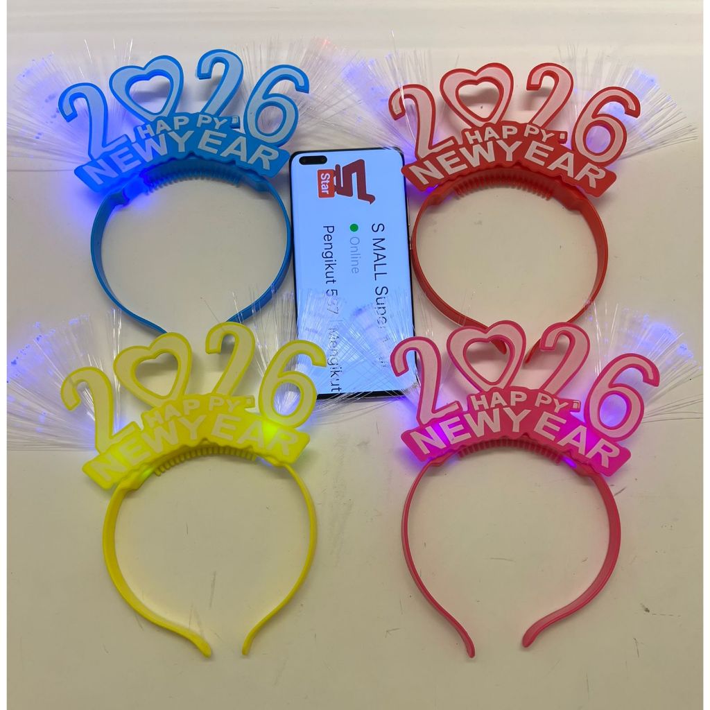 Bando Tahun Baru 2026 Bando Happy New Year 2026 Led Lampu Menyala