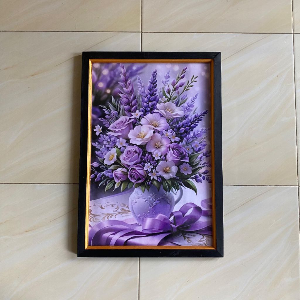 hiasan dinding lukisan cetak bunga anggrek aesthetic plus bingkai ukuran 100 x50