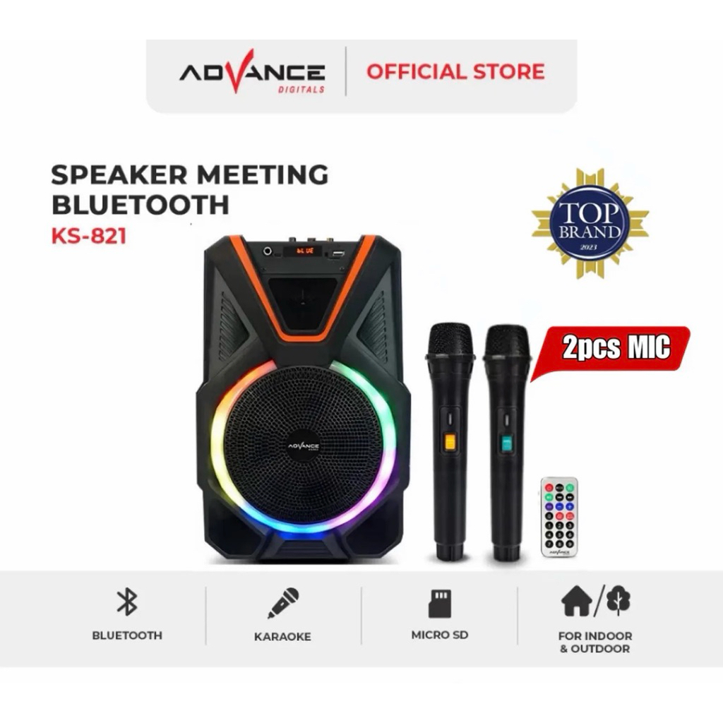 ADVANCE Speaker  8 inch Ks 821 Gratis 2 Mic wireless , Bluetooth