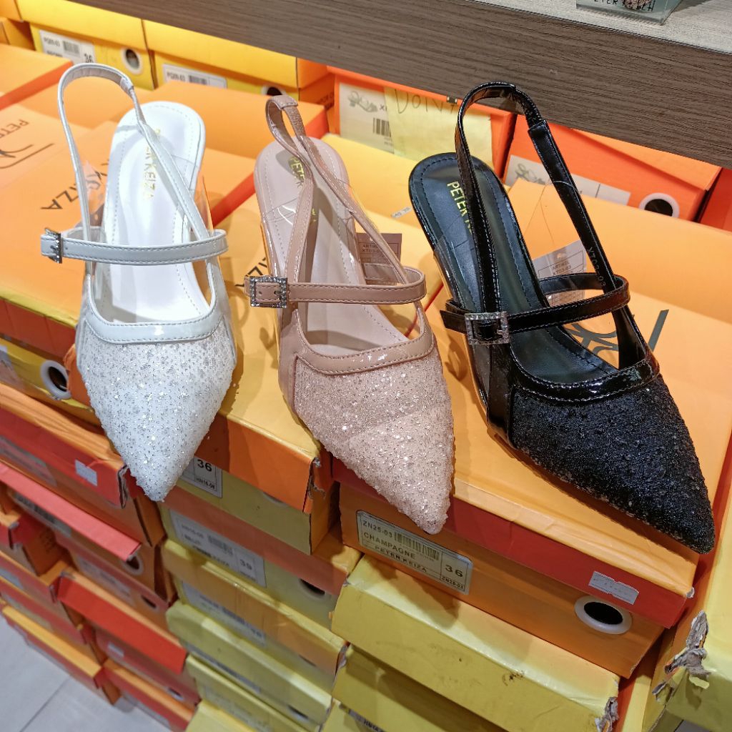 sepatu wanita selop/mules pesta heels 5cm PETER KEIZA original