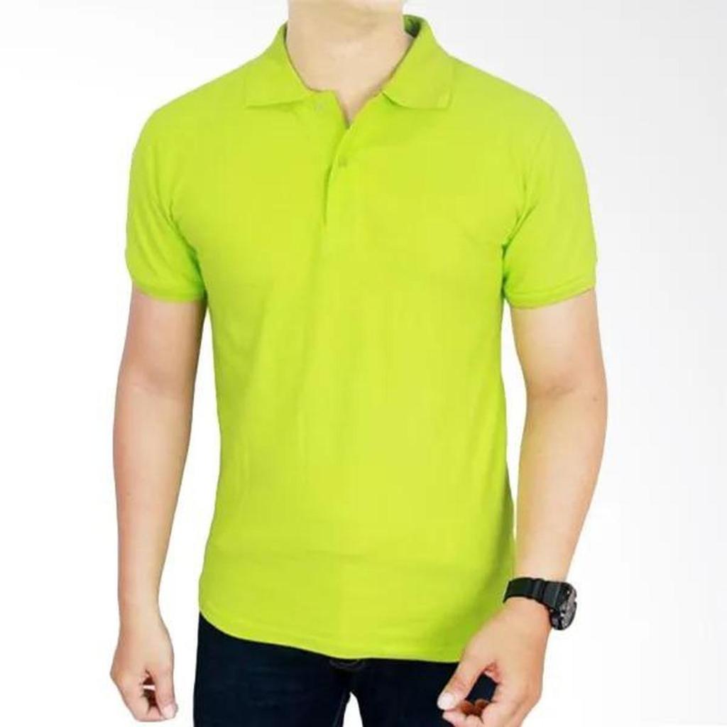 Kaos Polo Shirt Tshirt Baju Kerah Distro Hijau Stabilo banyak warna sablon bordir polos custom indon