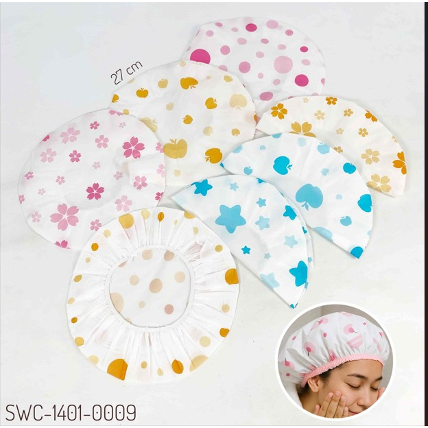 Shower Cap Anti Air Motif Fancy 25cm x 25cm | Shower Cap Karakter / Penutup Kepala Korean Style Impo