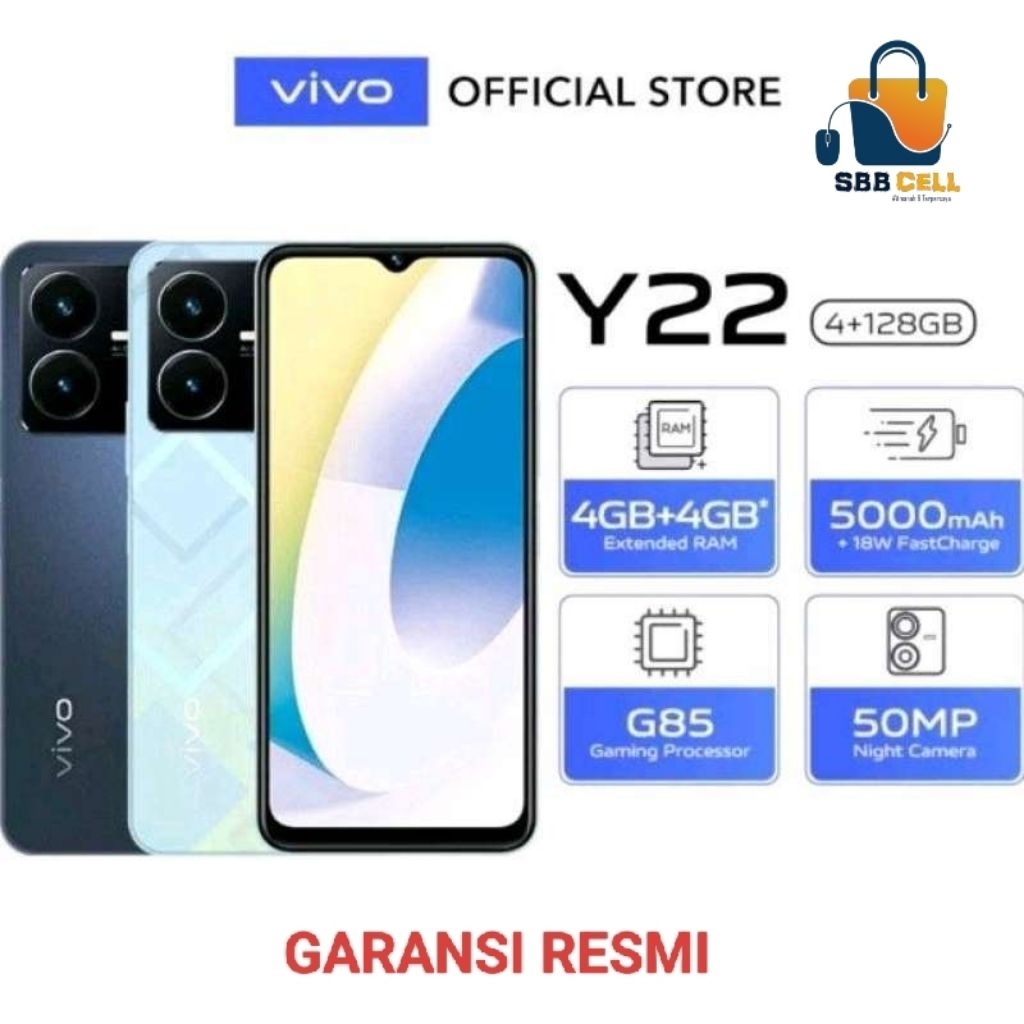 HP VIVO Y22 4/128 GB - VIVO Y 22 RAM 4GB ROM 128GB GARANSI RESMI VIVO