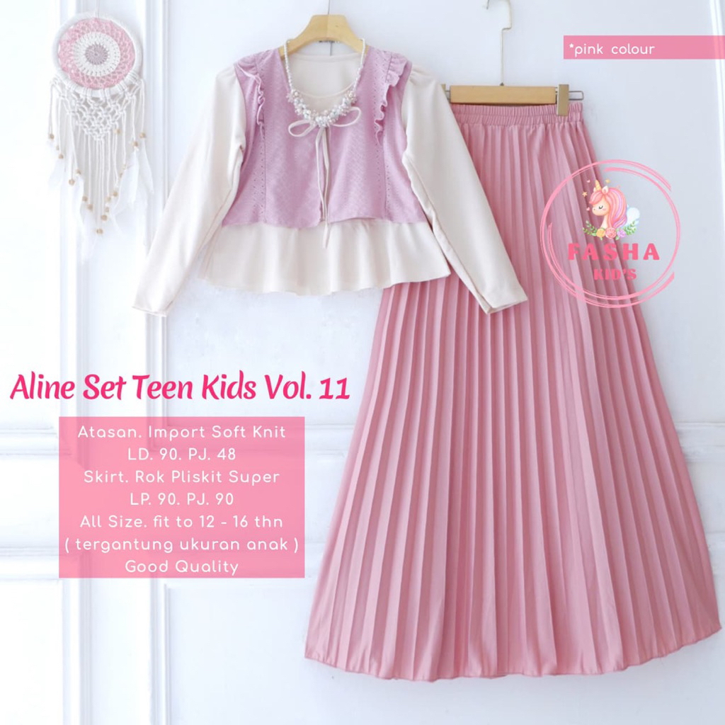 Setelan Blouse dan Rok Plisket Anak Remaja Usia 11-17 Tahun Aline Set Teen Kids vol 11 Oneset Anak R