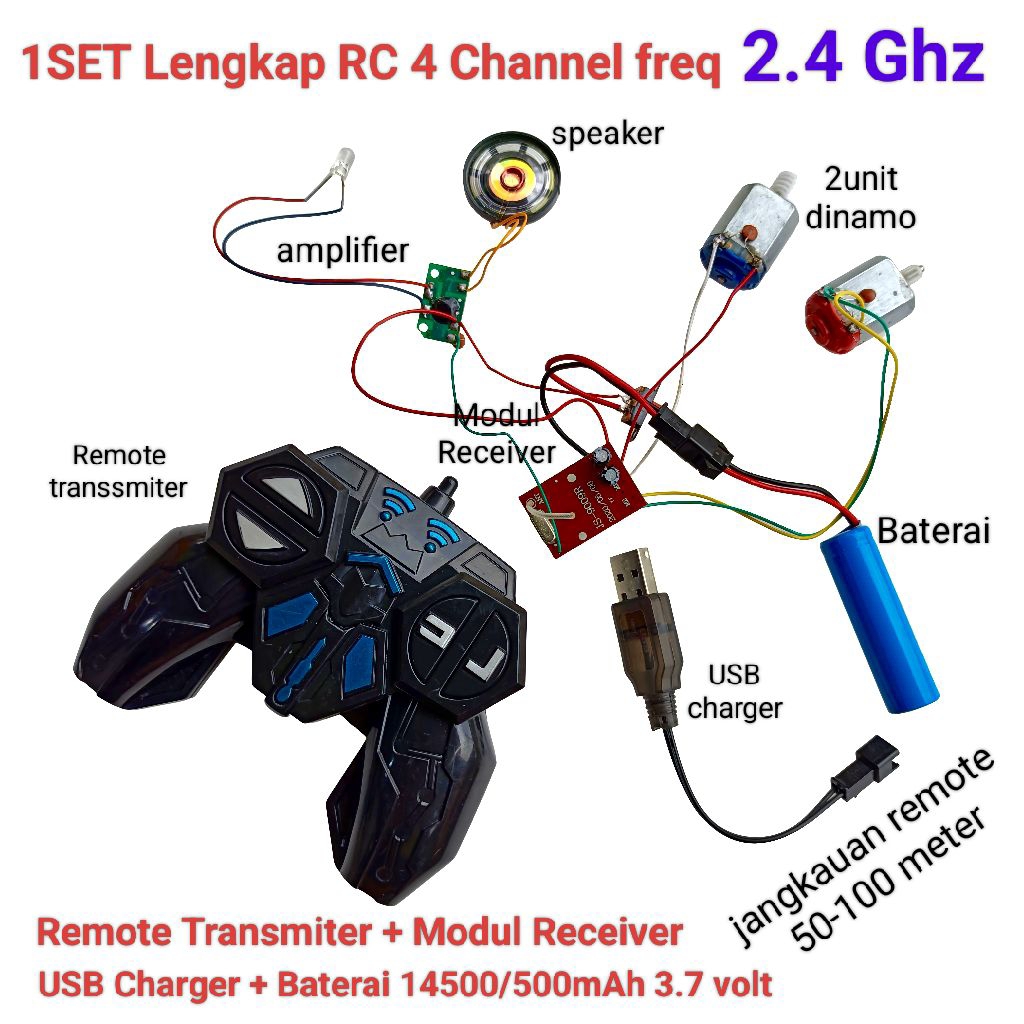 1SET Remote Control RC 2.4Ghz Transformers. Receiver & Transmiter frekuensi 2.4 Ghz 4 Channel tegang