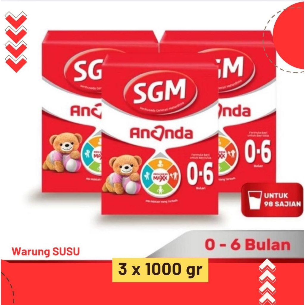 SGM ANANDA 0-6 BULAN SUSU FORMULA BAYI BUBUK 3 X 1000GR EXP 2027 LANGSUNG KIRIM PACKING AMAN PAKAI K
