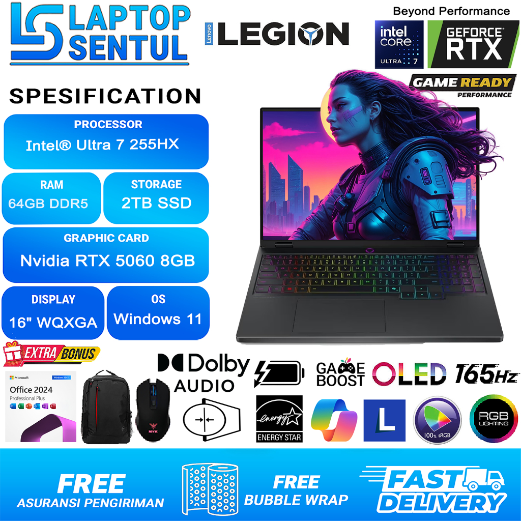 Lenovo Legion 5 PRO 16 INTEL ULTRA 7 255HX Ram 32GB DDR5 2TB SSD  RTX5060-8GB OLED 100% SRGB 165Hz B