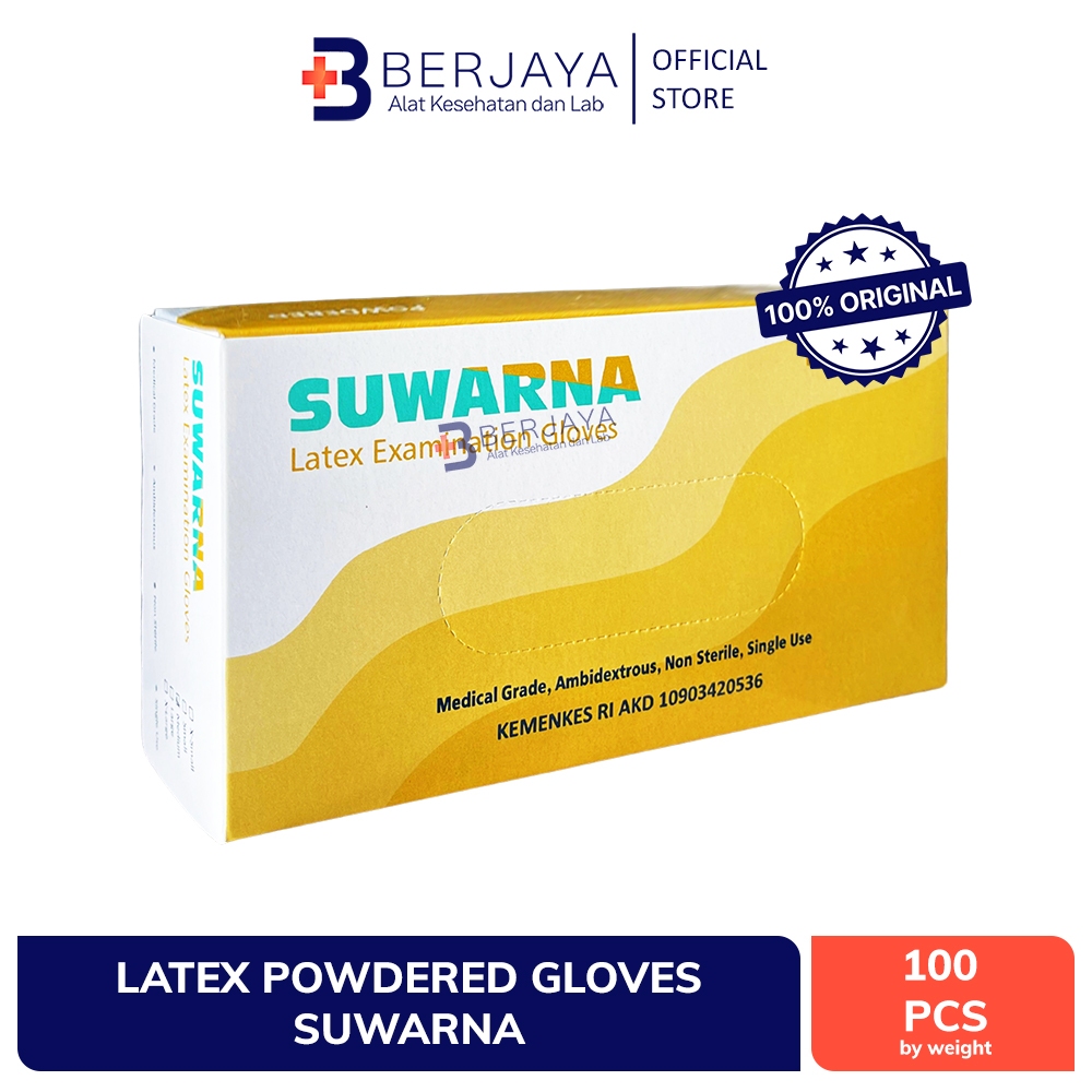 Sarung Tangan Karet Medis Handscoon Latex Powder 100 pcs merk Suwarna