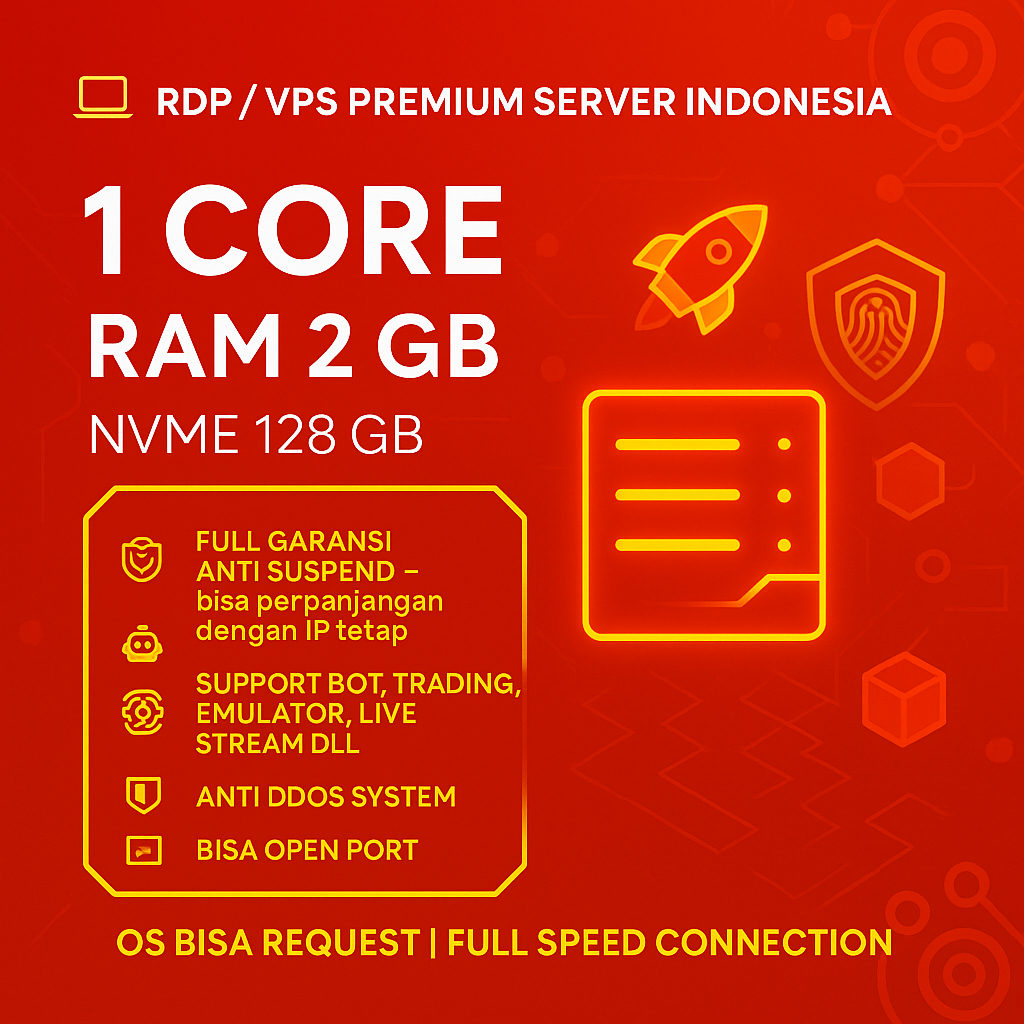 RDP BULANAN 1 CORE RAM 2 GB WINDOWS FULL BERGARANSI RDP LEGAL RESMI ANTI SUSPEND RDP / VPS MURAH