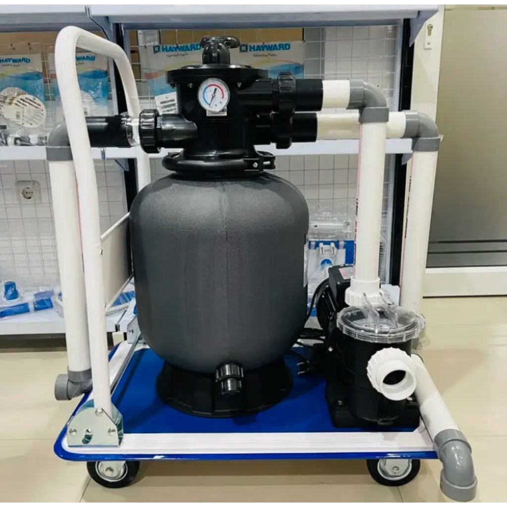 Pompa Kolam Renang Portable 3/4HP Sand Filter Emaux P350 Set Troli