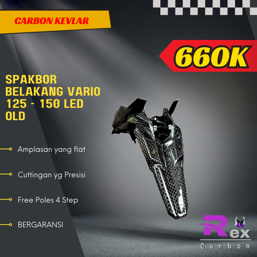 spakbor belakang vario 125-150 led old Carbon kevlar- karbon fiber