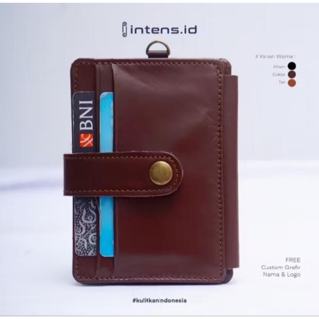 Id card holder name tag kulit lanyard kulit custom id card kulit sapi asli