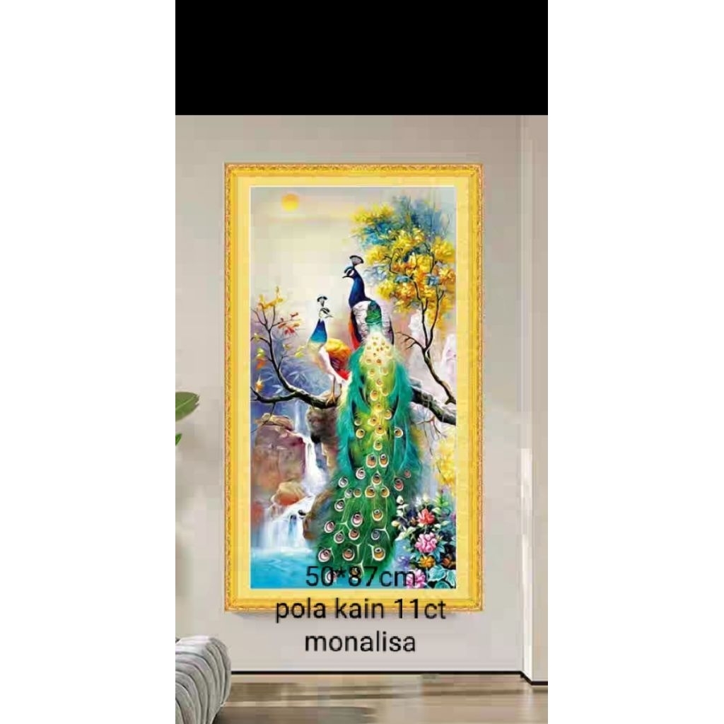 paket kristik pola kain 11ct merak hijau kolam ikan