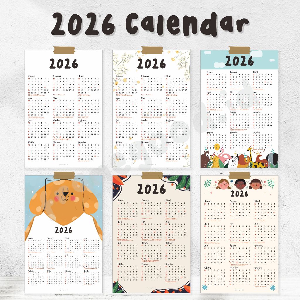 2026 CALENDAR one page / kalender poster dinding lengkap tanggal merah / bulanan tahunan walldecor j