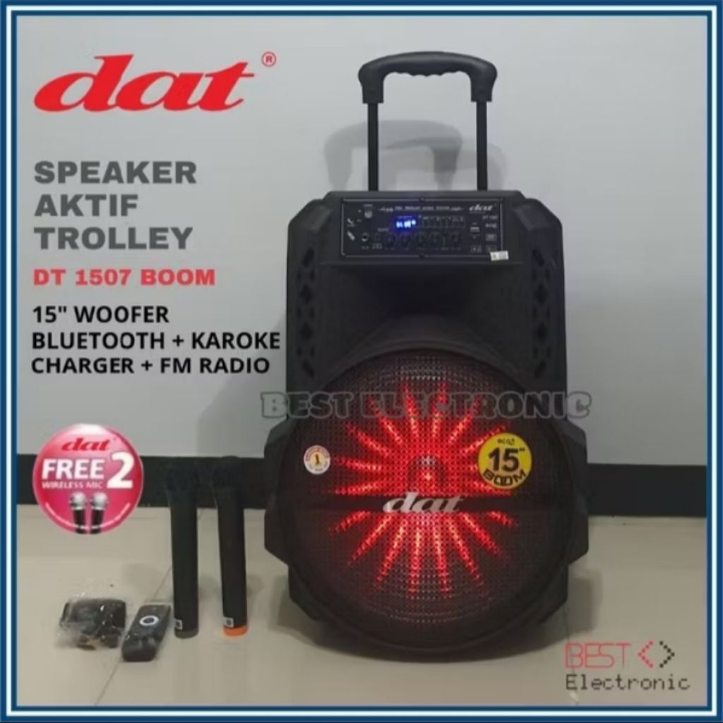 SPEAKER AKTIF TROLLEY 15 INCH DAT DT 1507 DT1507 DT-1507 BOOM ECO+ BLUETOOTH
