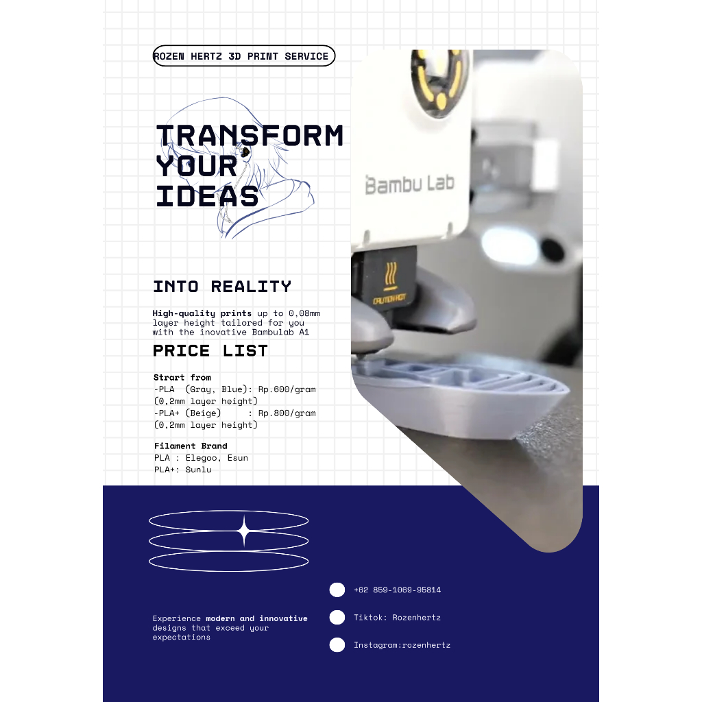 [PLA+] Jasa Custom 3D Print FDM  On Demand Bambulab A1 Dengan Layer Height Hingga 0,08mm