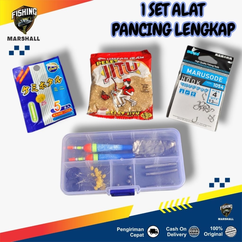 1 Set Kelengkapan Mancing Box Kail Timah Stopper Pelet Fospor Pelampung Kail