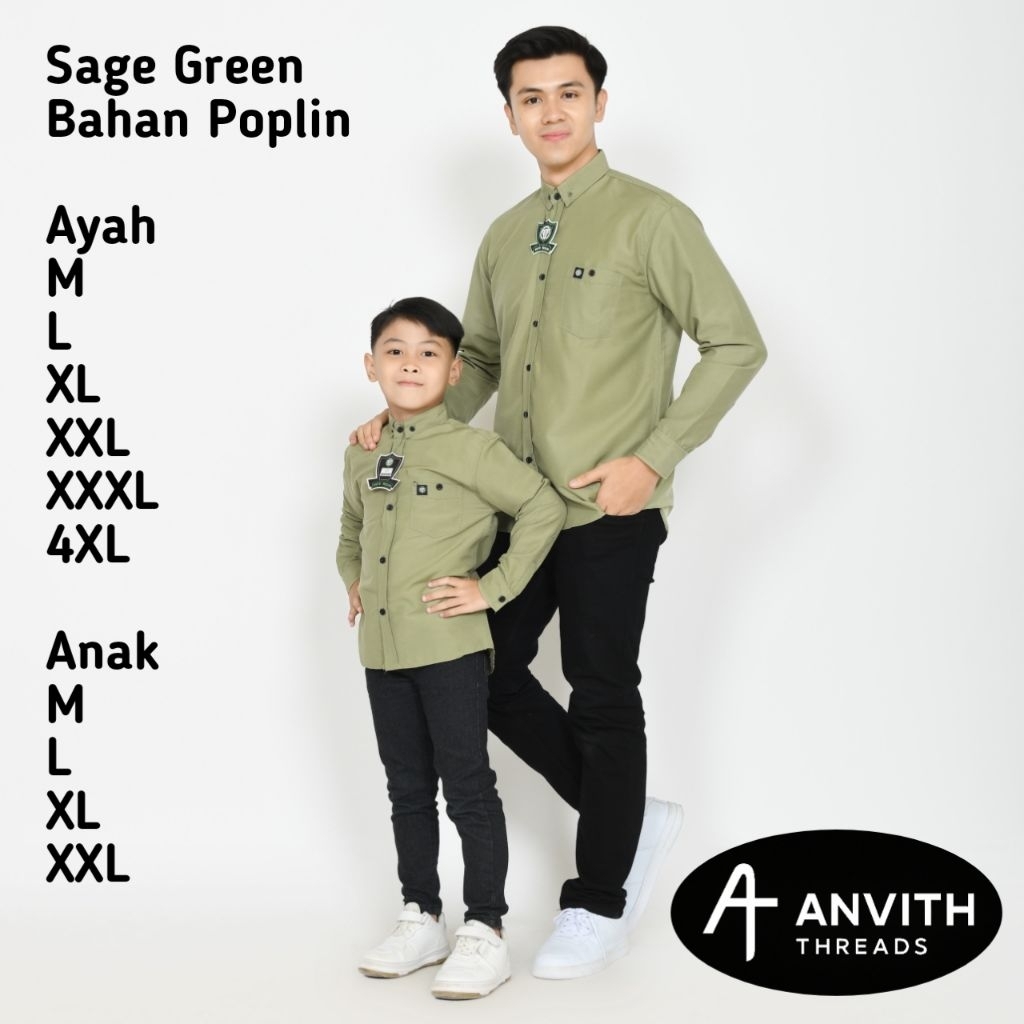 Kemeja Polos Couple Ayah Dan Anak Warna Sage Green Lengan Panjang Kemeja Polos Pria Warna Sage Green