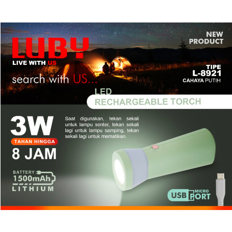 Senter Luby Led Flashlight L - 8921 (DUS) New Senter Lampu Emergency Luby Charger USB Tipe C